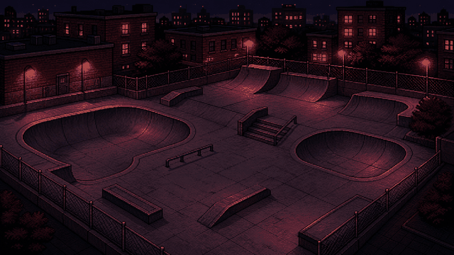 Pixel night skatepark in the city